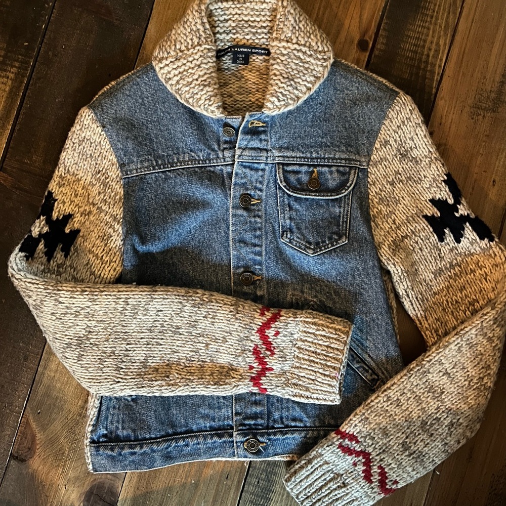 Women’s Ralph Lauren wool sweater Jean jacket size medium.